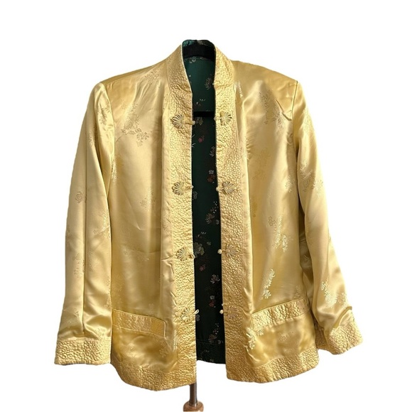 SILK SQUIRREL Vintage 70s 80s Cheongsam Inspired Satin Silk Jacket Reversible L - Picture 10 of 16